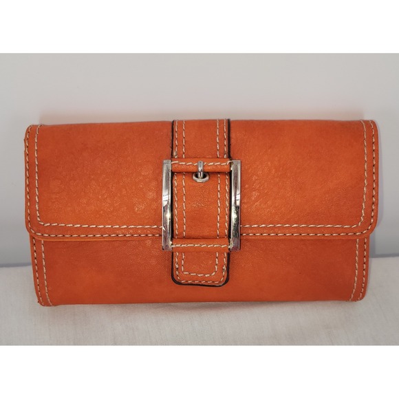 Nine West Handbags - Vintage Y2K Nine West Orange Faux‎ Leather Trifold Wallet
